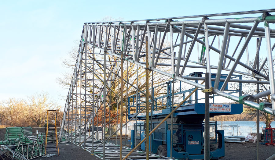 Temporary Roofs Encapsulation erect ground level crane beams scaffolding access