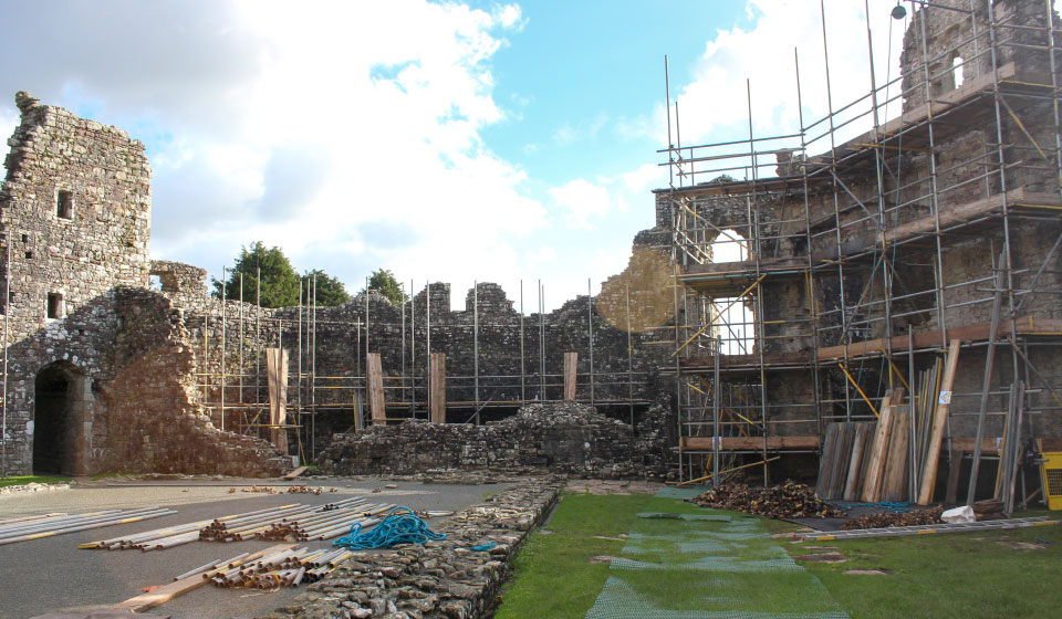 Coity castle CADW wales bridgend south wales conservation scaffolding img