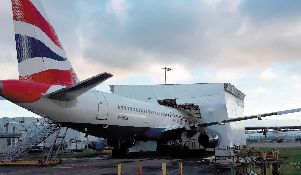 Glasgow Airport airbus a319 a320 a321 british airways wifi installation scaffolding enigma