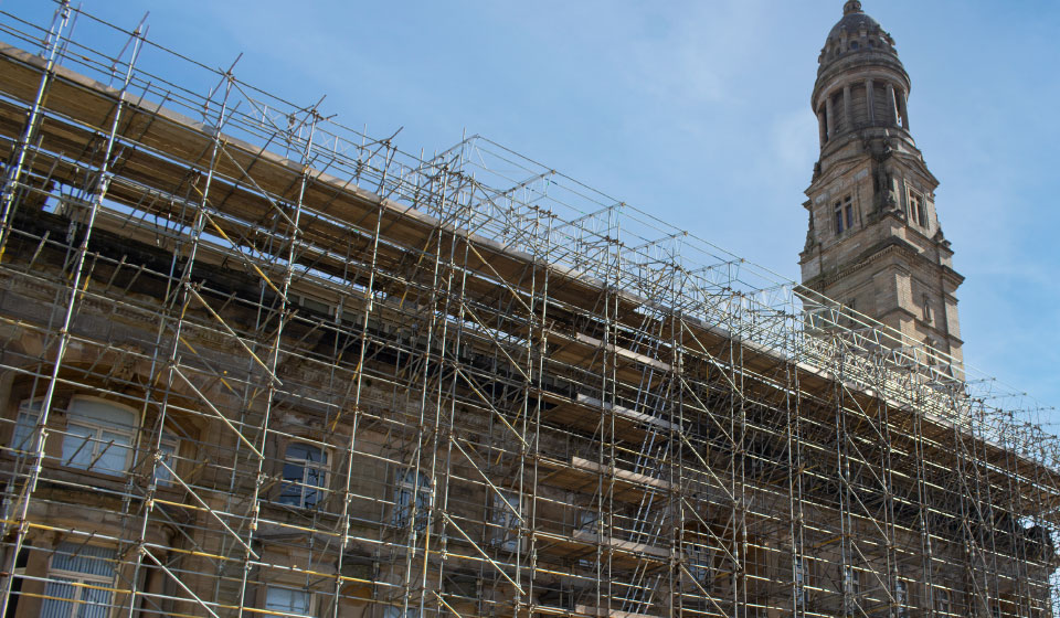Greenock Municipal Buildings tube fitting scaffold kwikstage enigma