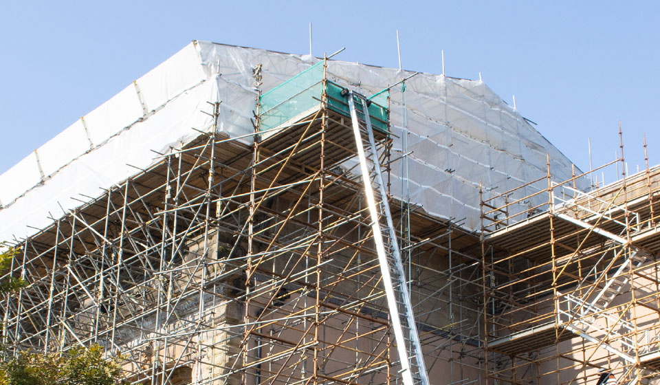 Greenock Municipal Buildings temporary roof repair scaffolding uk