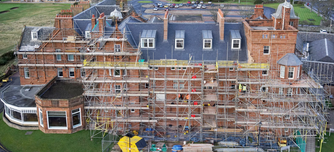 Marine Hotel Troon ayrshire hotel refurbishment restoration exterior roof facade scaffold