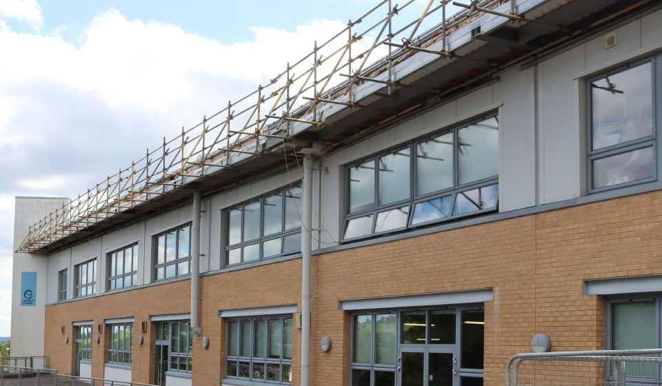 Ysgol-Garth-School-Rhondda-scaffolding-hire-sales-construction-roof-replacement-edge-protection Ysgol Garth School Rhondda scaffolding hire sales construction roof replacement edge protection