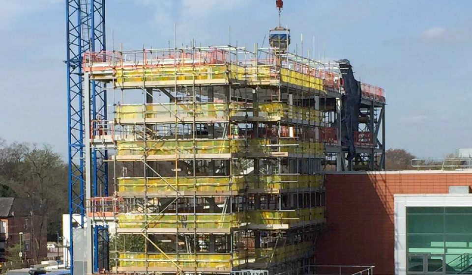 christies hospital manchester Proton Beam Therapy Unit scaffolding access mast climber