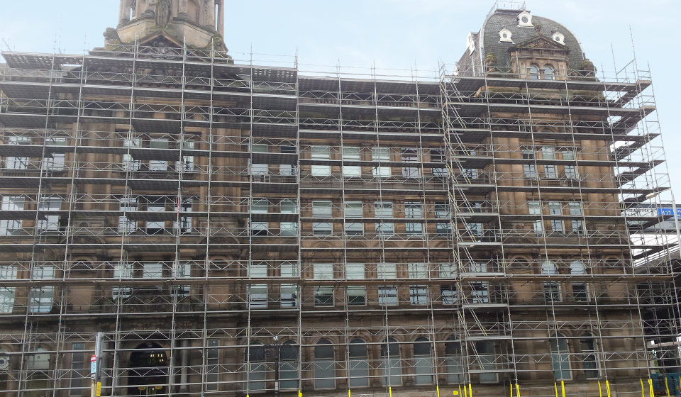 coop building glasgow roofing project k2 system scaffolding contract hire