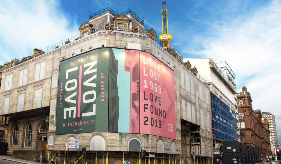 printed Encapsulation advertising building facade wrap hoarding promote brand products services banner city