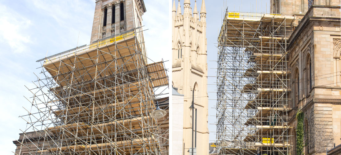 trinity tower college scotland church glasgow refurbishment apartments scaffolders