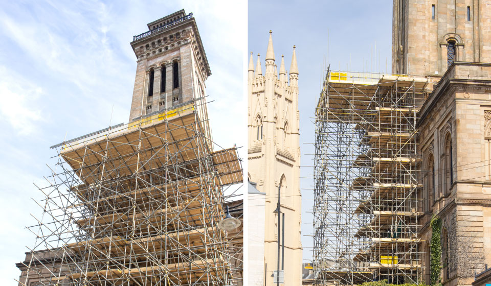 trinity tower college scotland church glasgow refurbishment apartments scaffolders