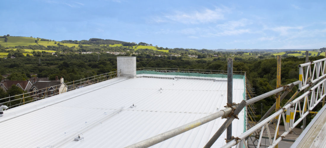vinci construction roofing replacement project Ysgol Garth School Rhondda scaffolding